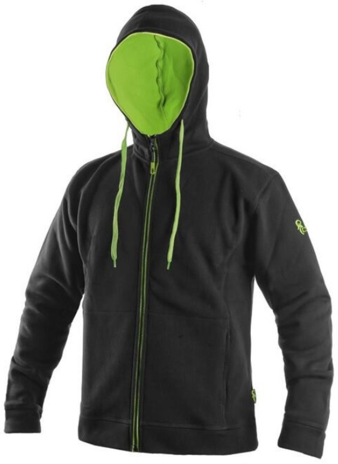Mikina na zips s kapucňou CXS Harrison - veľkosť: XL, farba: čierna/zelená