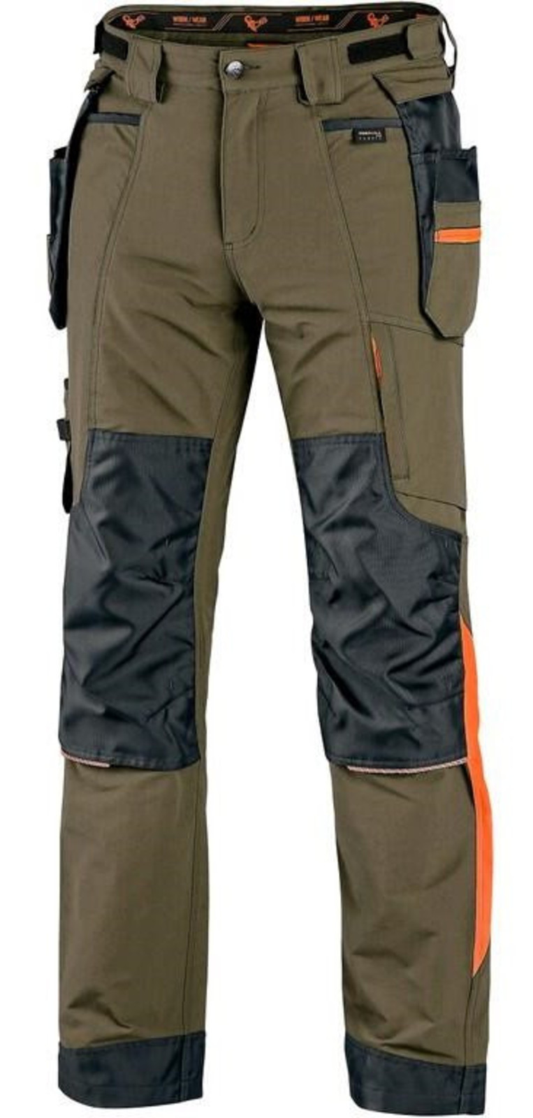Montérkové nohavice CXS Naos s reflexnými doplnkami - veľkosť: 56, farba: khaki/oranžová