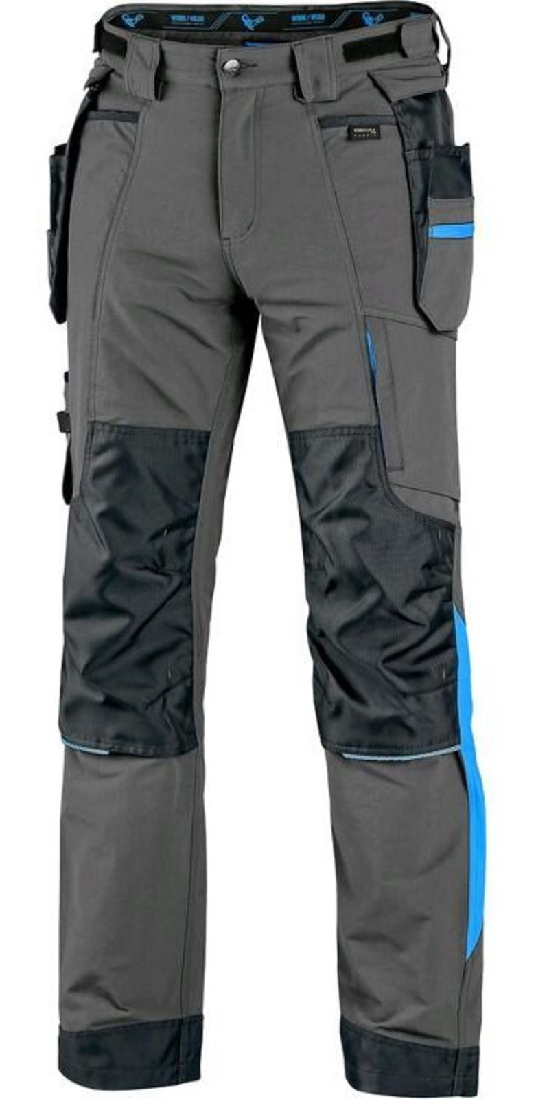 Montérkové nohavice CXS Naos s reflexnými doplnkami - veľkosť: 62, farba: sivá/modrá