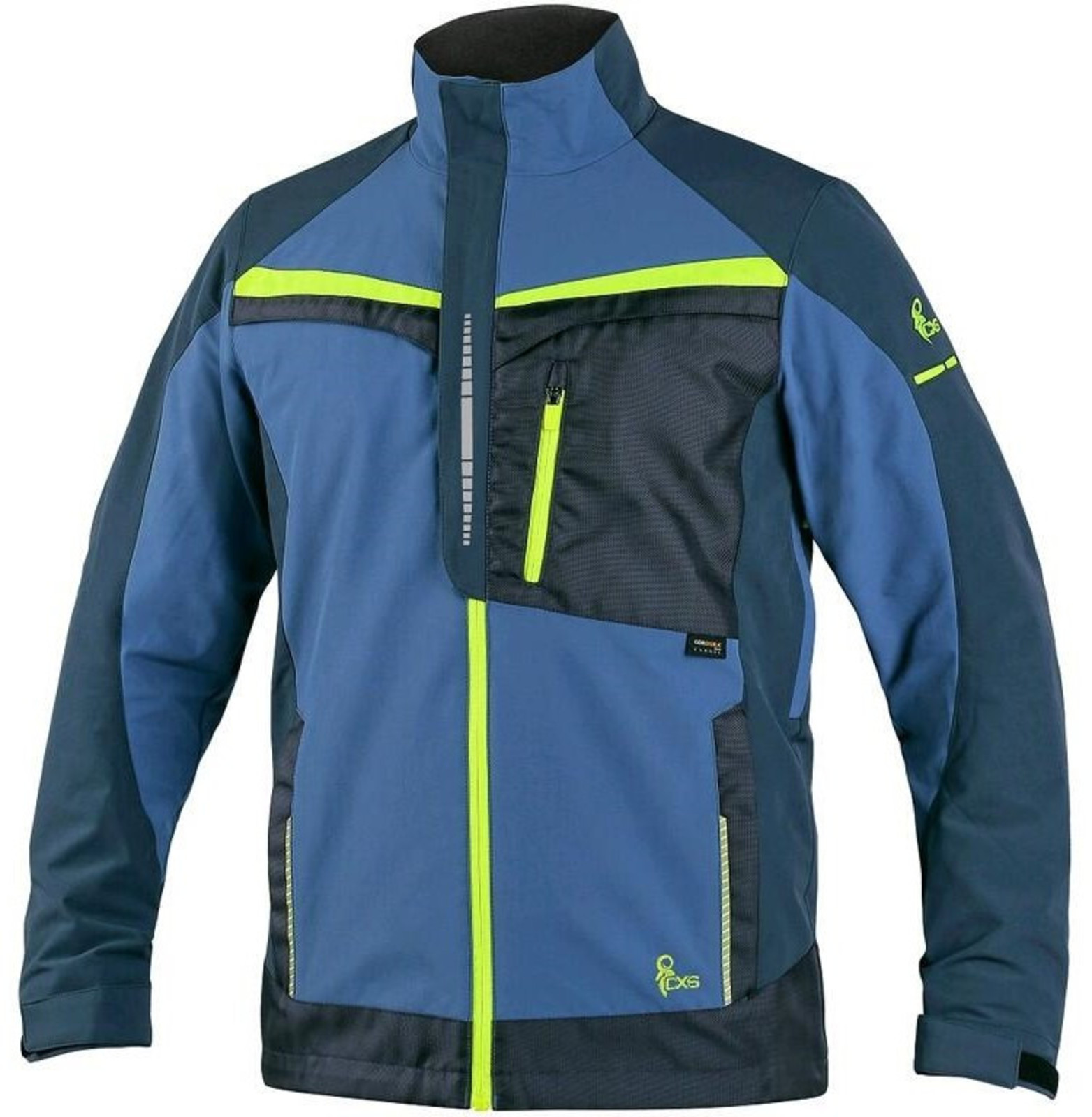 Strečová montérková bunda CXS Naos s reflexnými doplnkami - veľkosť: 48, farba: modrá/HV žltá