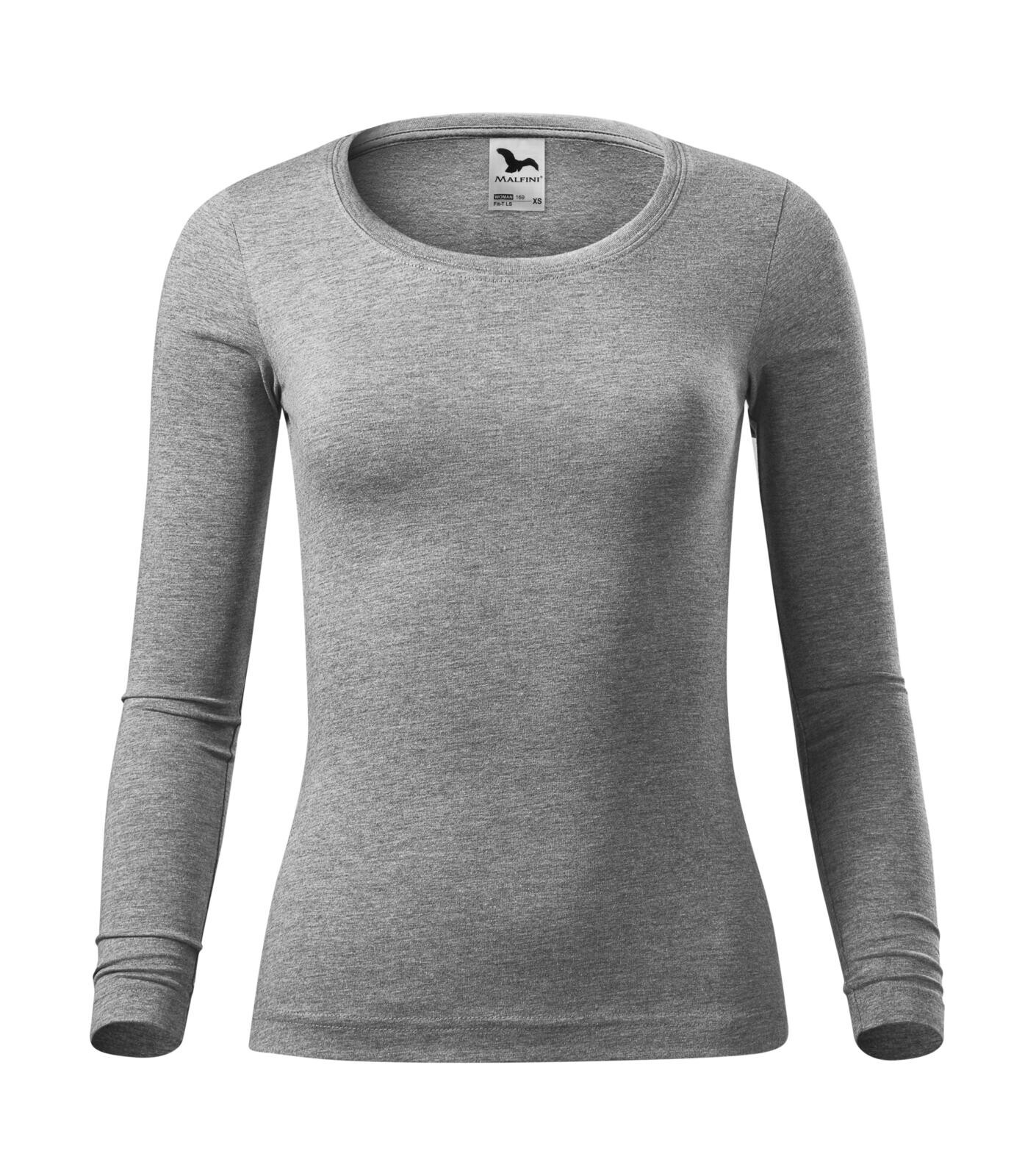 Dámske bavlnené tričko s dlhým rukávom Malfini Fit-T 169 - veľkosť: XL, farba: tmavosivý melír