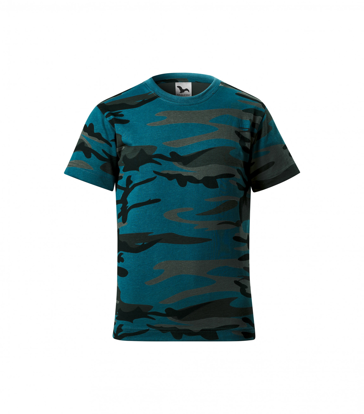 Detské maskáčové tričko Malfini Camouflage 149 - veľkosť: 134, farba: maskáčová petrolejová