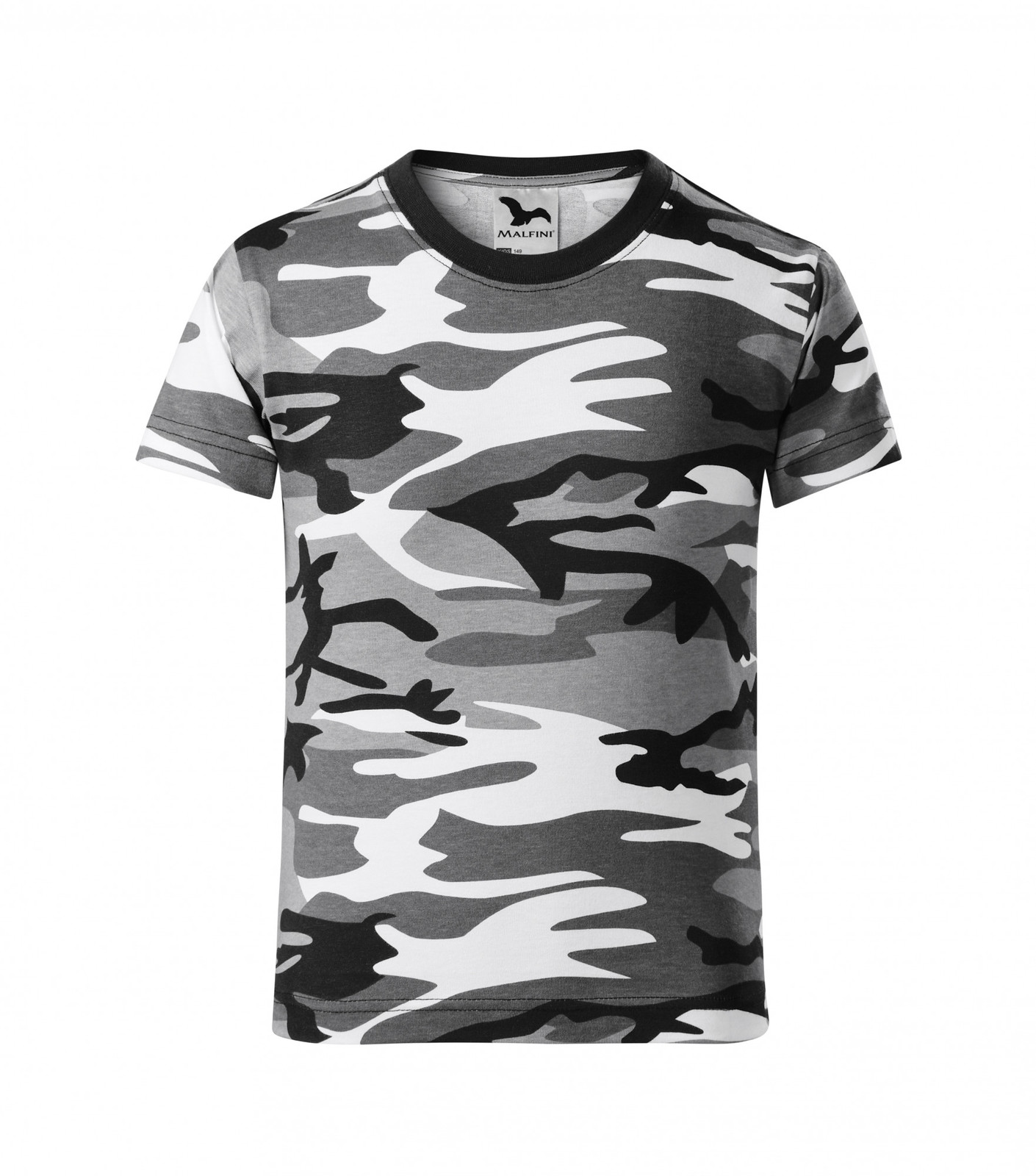 Detské maskáčové tričko Malfini Camouflage 149 - veľkosť: 110, farba: maskáčová šedá