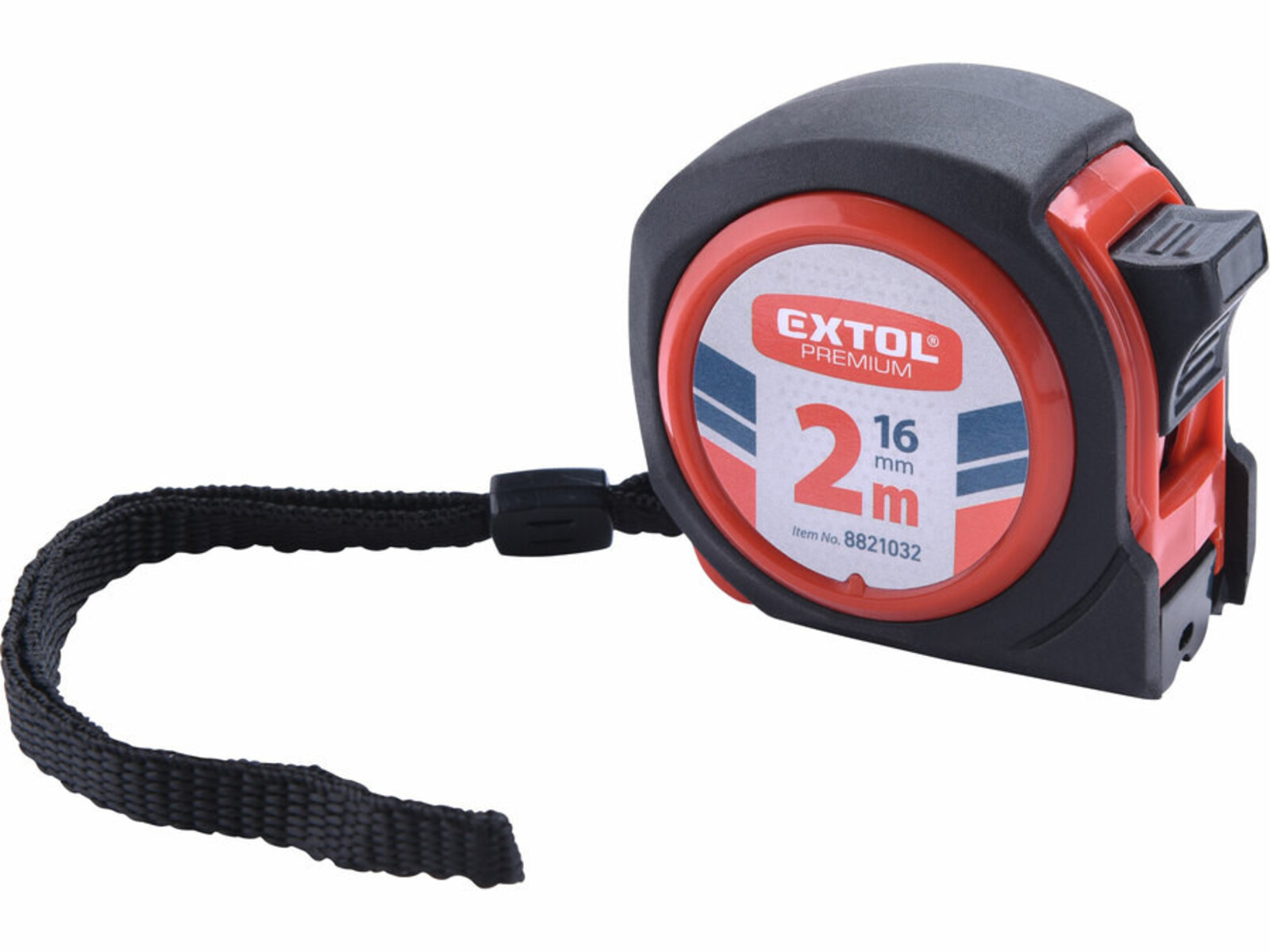 Extol Premium 8821032 COMPACT meter zvinovaci pogumovaný s brzdou, 2m, šírka pásu 16mm - veľkosť: 2 m, farba: čierna/červená
