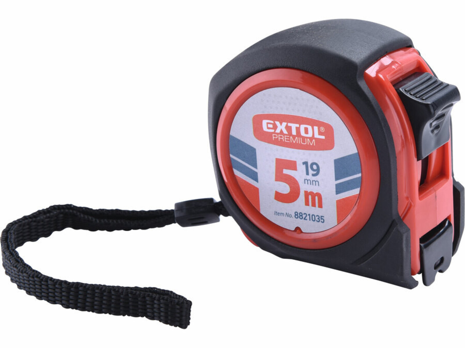 Extol Premium 8821035 COMPACT meter zvinovaci pogumovaný s brzdou, 5m, šírka pásu 19mm - veľkosť: 5 m, farba: čierna/červená