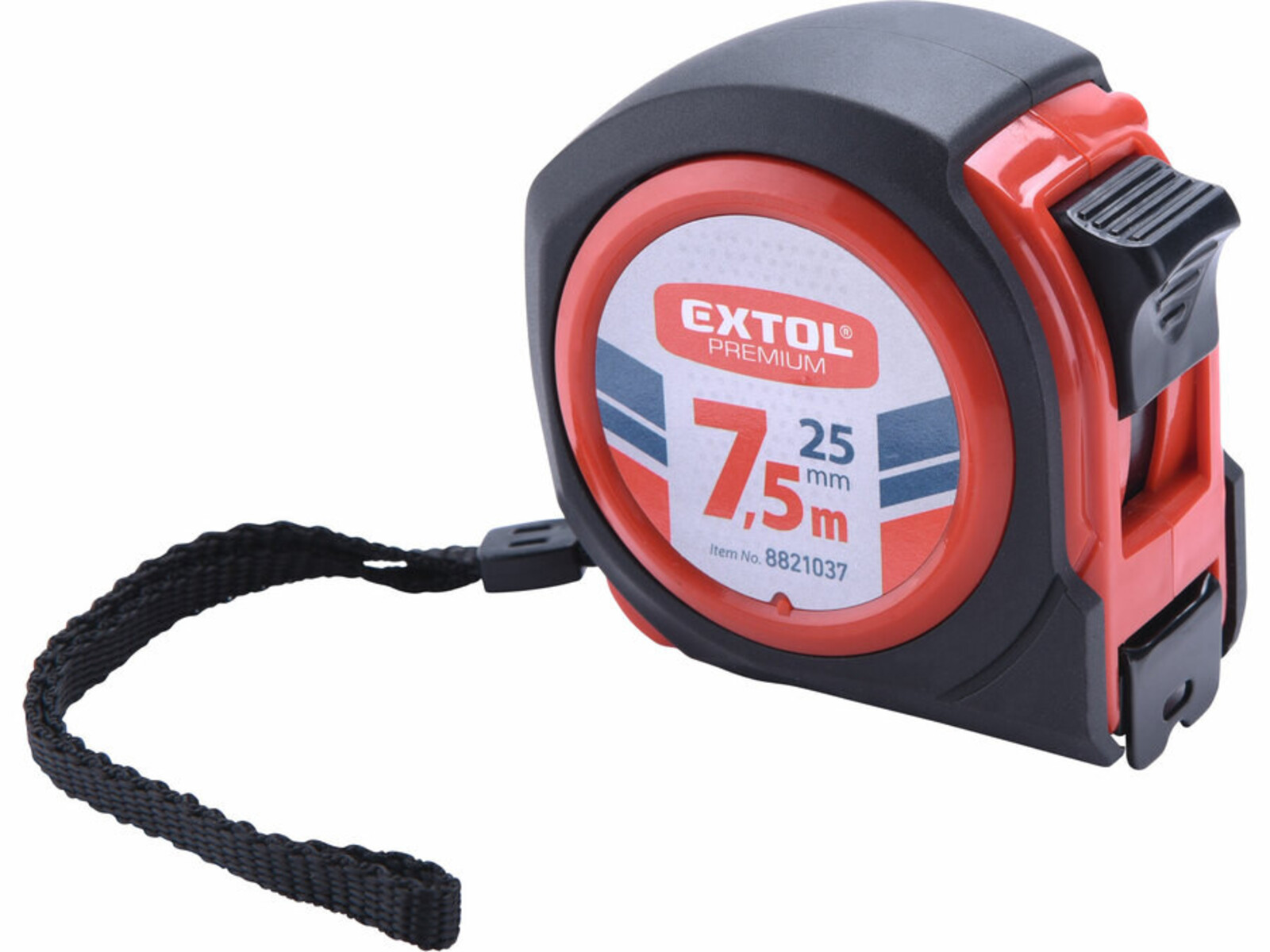 Extol Premium 8821037 COMPACT meter zvinovaci pogumovaný s brzdou, 7,5m, šírka pásu 25mm - veľkosť: 7,5 m, farba: čierna/červená