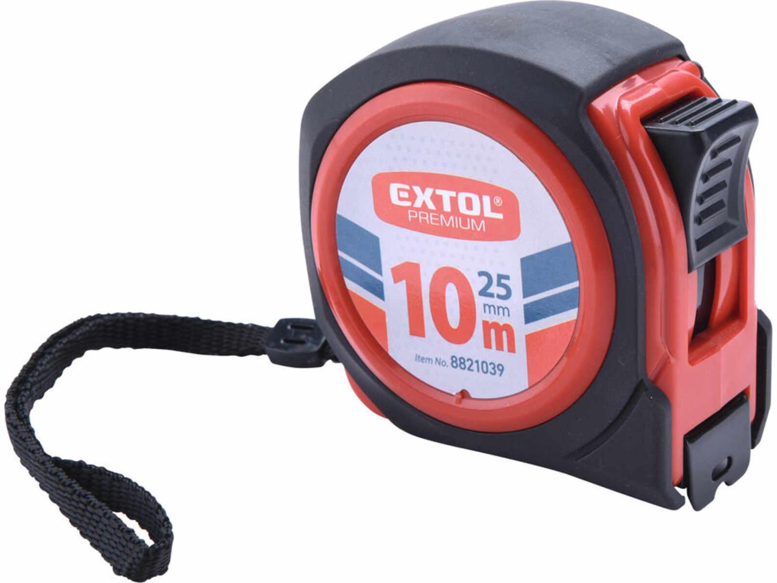Extol Premium 8821039 COMPACT meter zvinovaci pogumovaný s brzdou, 10m, šírka pásu 25mm - veľkosť: 10 m, farba: čierna/červená