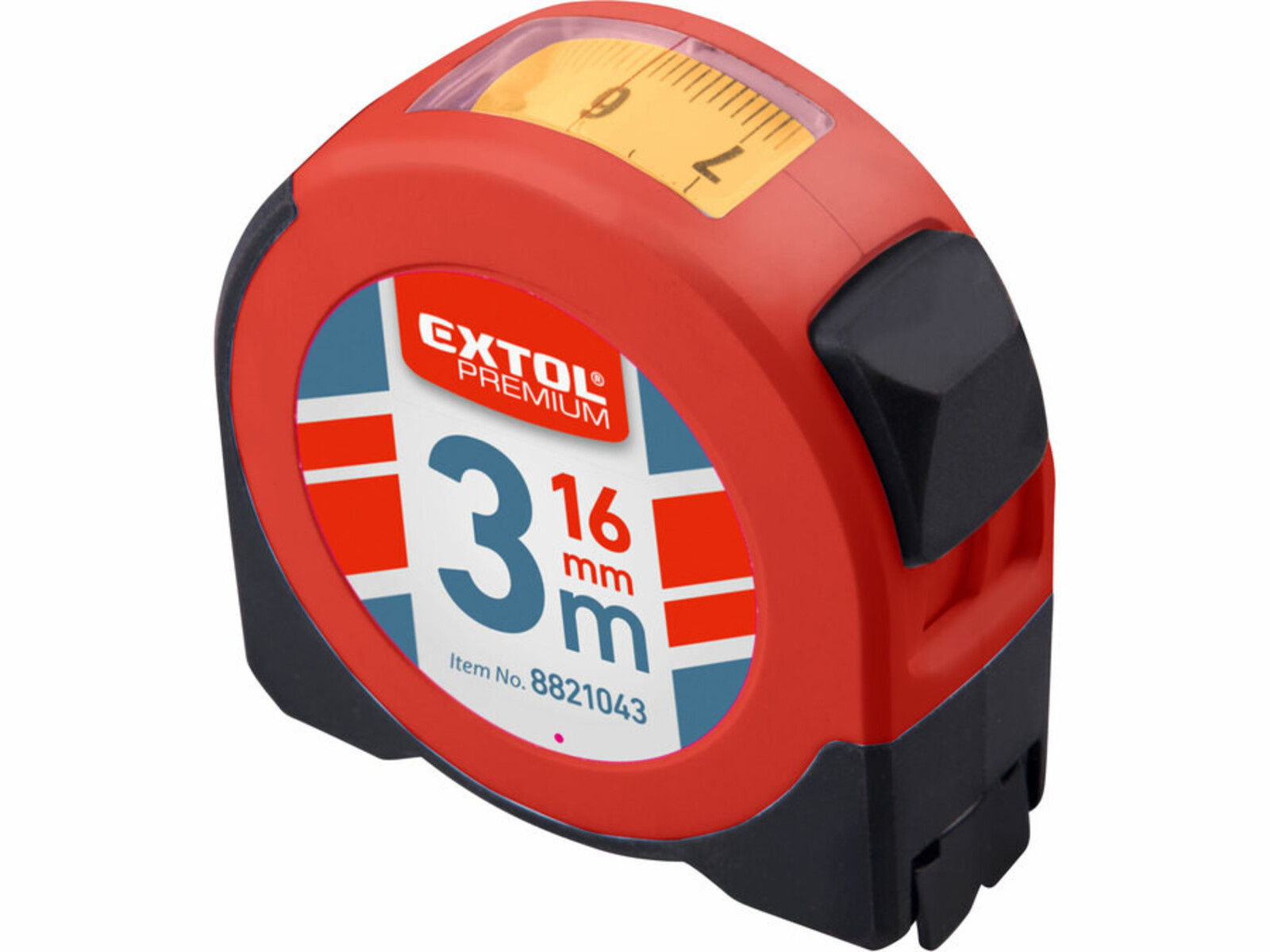 Extol Premium 8821043 meter zvinovací s odčítacím okienkom, 3m, šírka pásu 16mm - veľkosť: 3 m, farba: červená/čierna