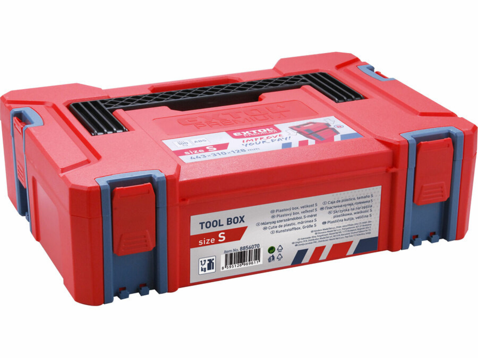 Extol Premium 8856070 Systainer plastový stohovateľný kufor na náradie, veľkosť S, rozmer 443x310x128mm - farba: červená