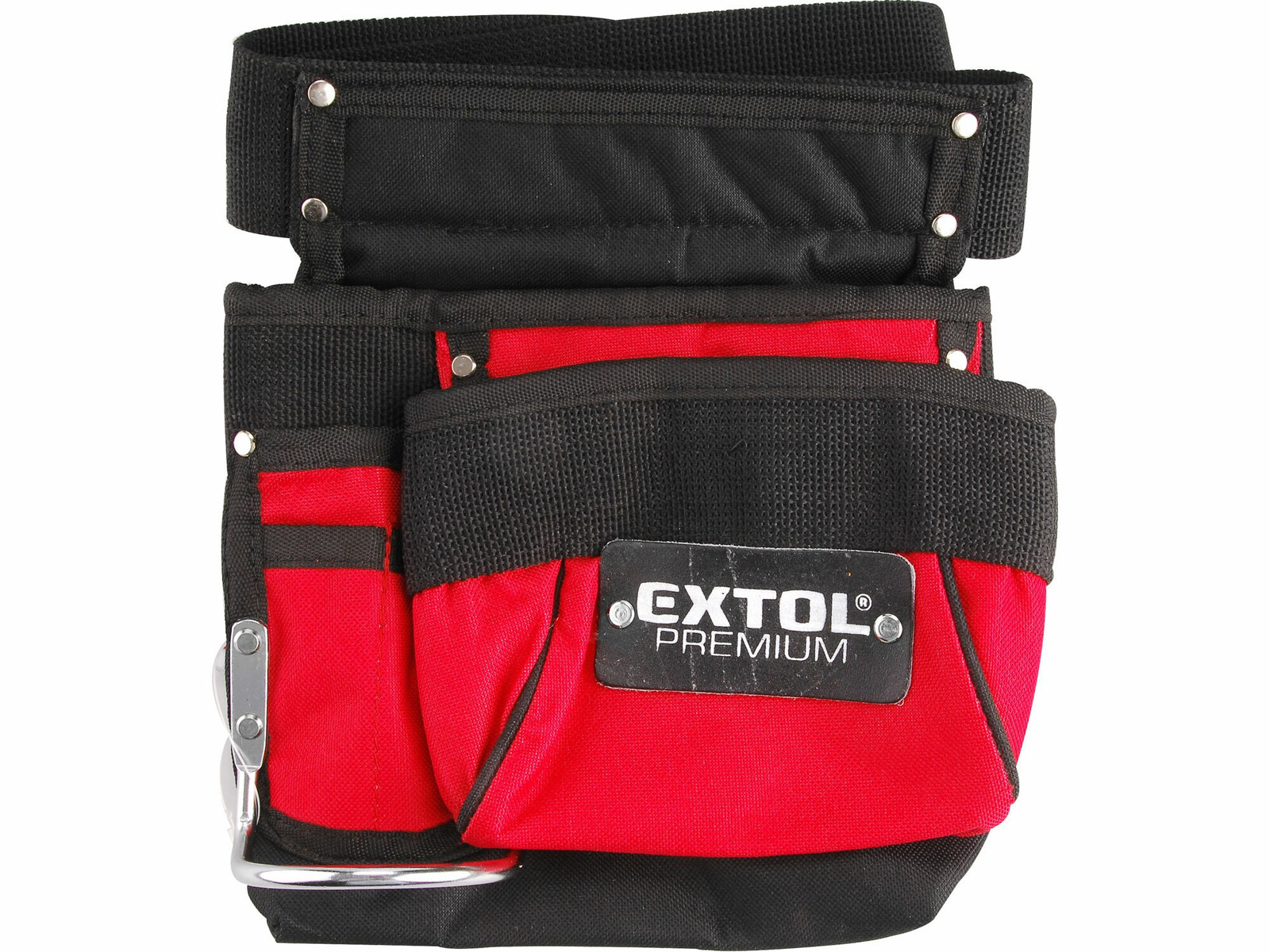 Extol Premium 8858001 vrecko na náradie jednodielne s opaskom, 3 vrecká, nylonové - farba: červená/čierna
