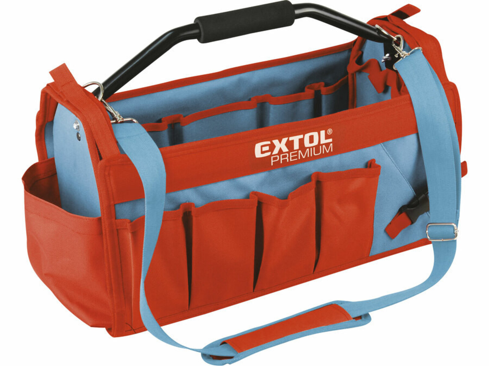 Extol Premium 8858022 taška na náradie s kovovou rukoväťou, 49x23x28cm, 31 vreciek, nylon - farba: červená/sivá