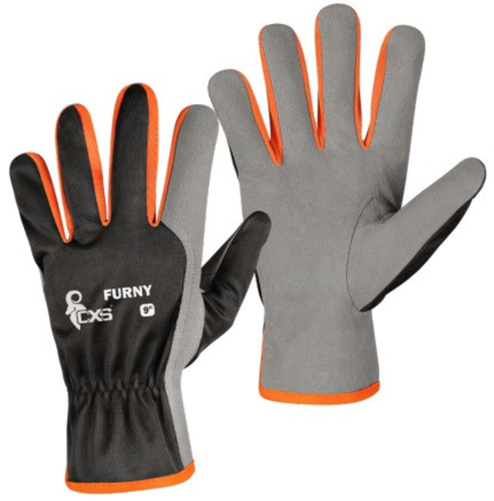 Kombinované mechanické pracovné rukavice CXS Furny - veľkosť: 10/XL, farba: čierna/oranžová
