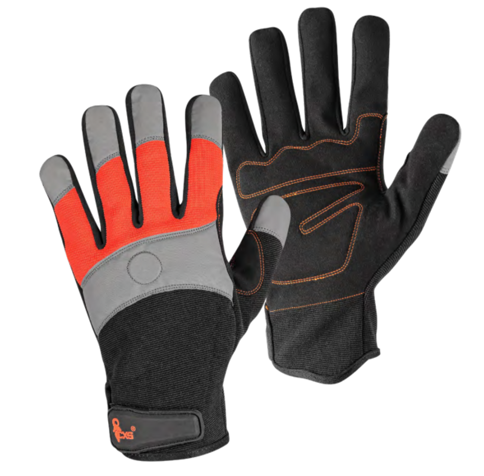 Kombinované pracovné rukavice CXS Magnes s reflexnými doplnkami - veľkosť: 10/XL, farba: čierna/oranžová