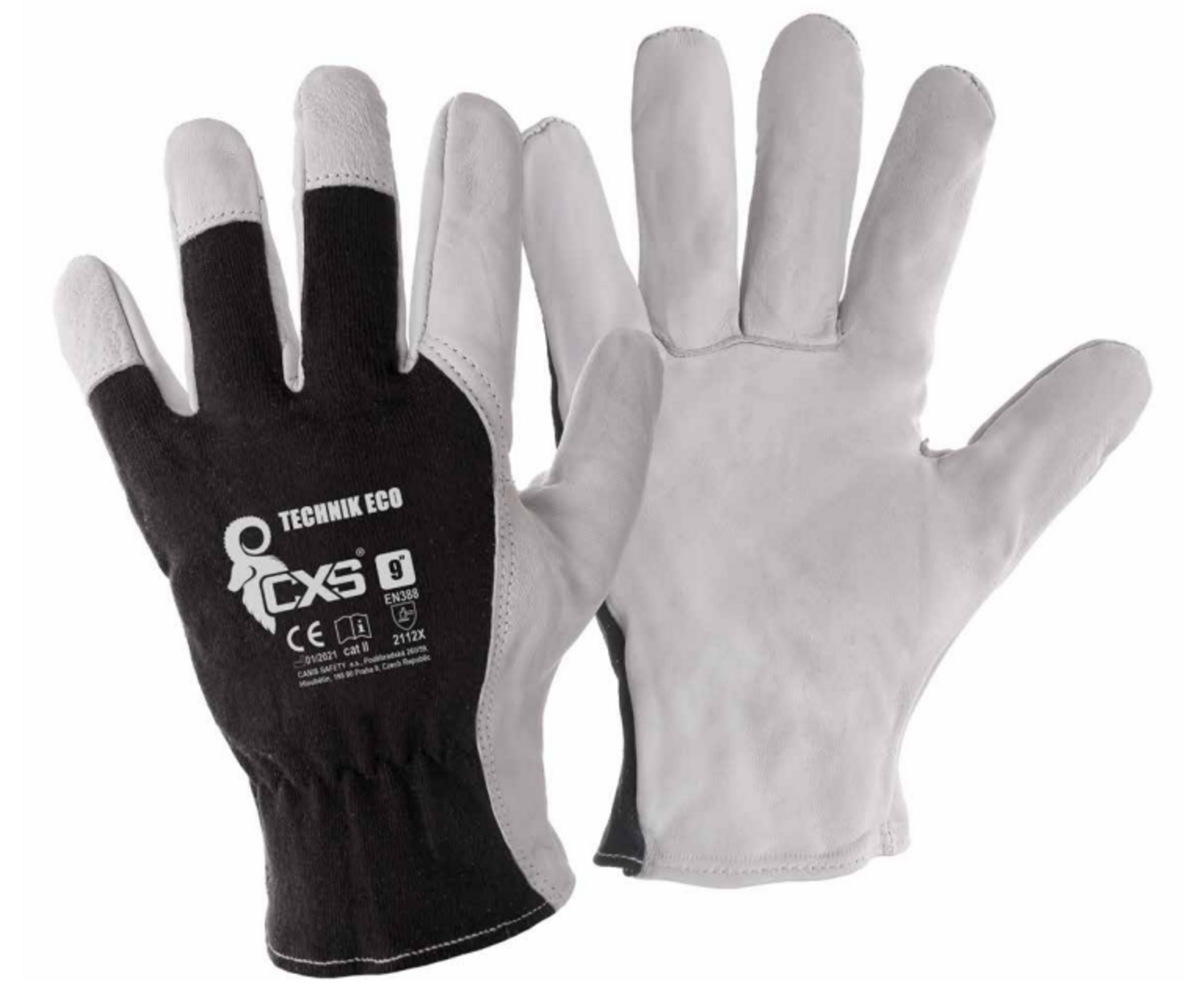 Kombinované pracovné rukavice CXS Technik Eco - veľkosť: 9/L, farba: čierna/biela
