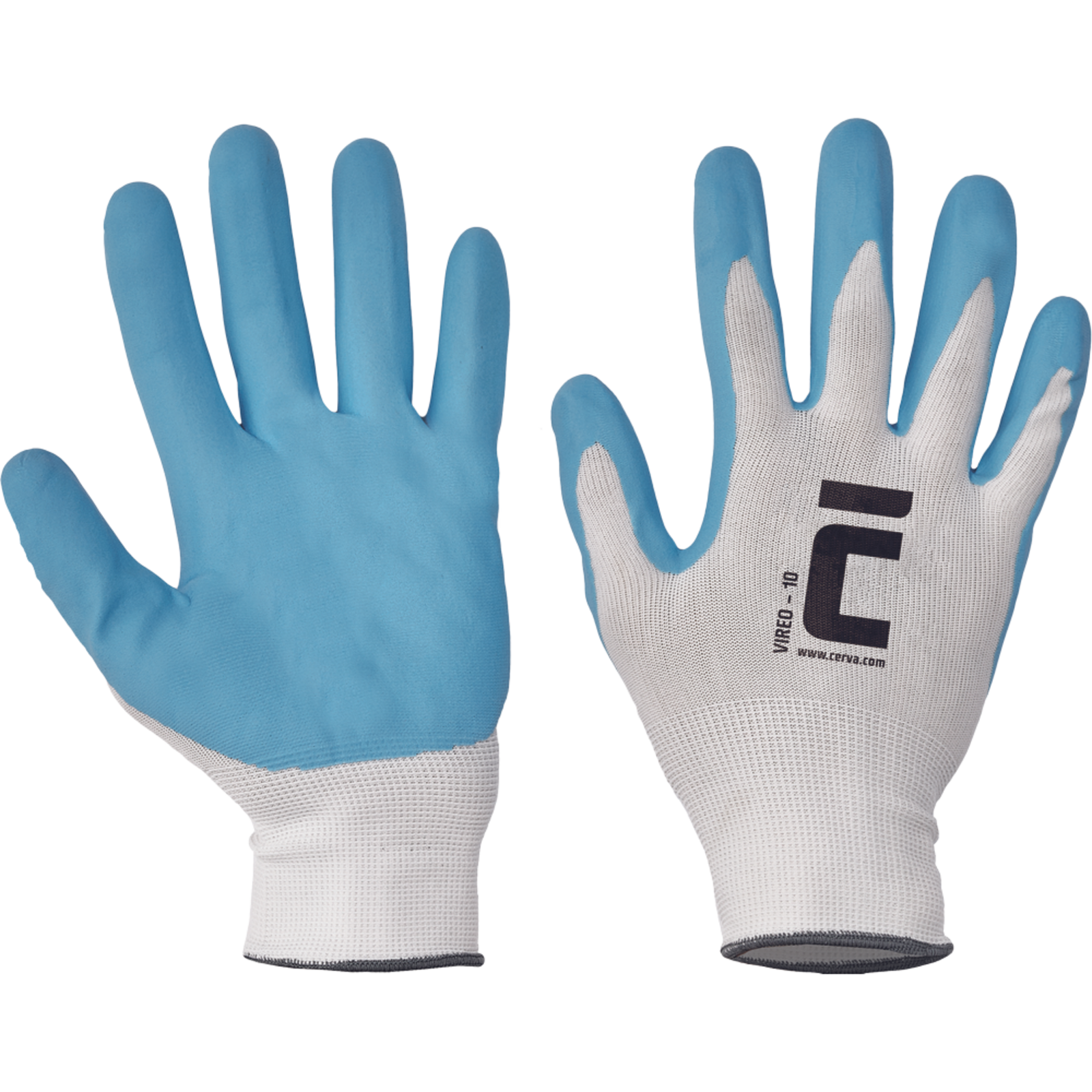 Pracovné rukavice Cerva Vireo, mechanické - univerzálne, máčané nitril - veľkosť: 8/M, farba: biela/modrá
