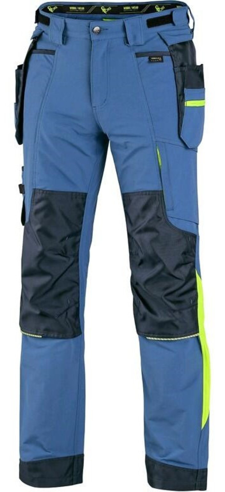 Montérkové nohavice CXS Naos s reflexnými doplnkami - veľkosť: 50, farba: modrá/HV žltá
