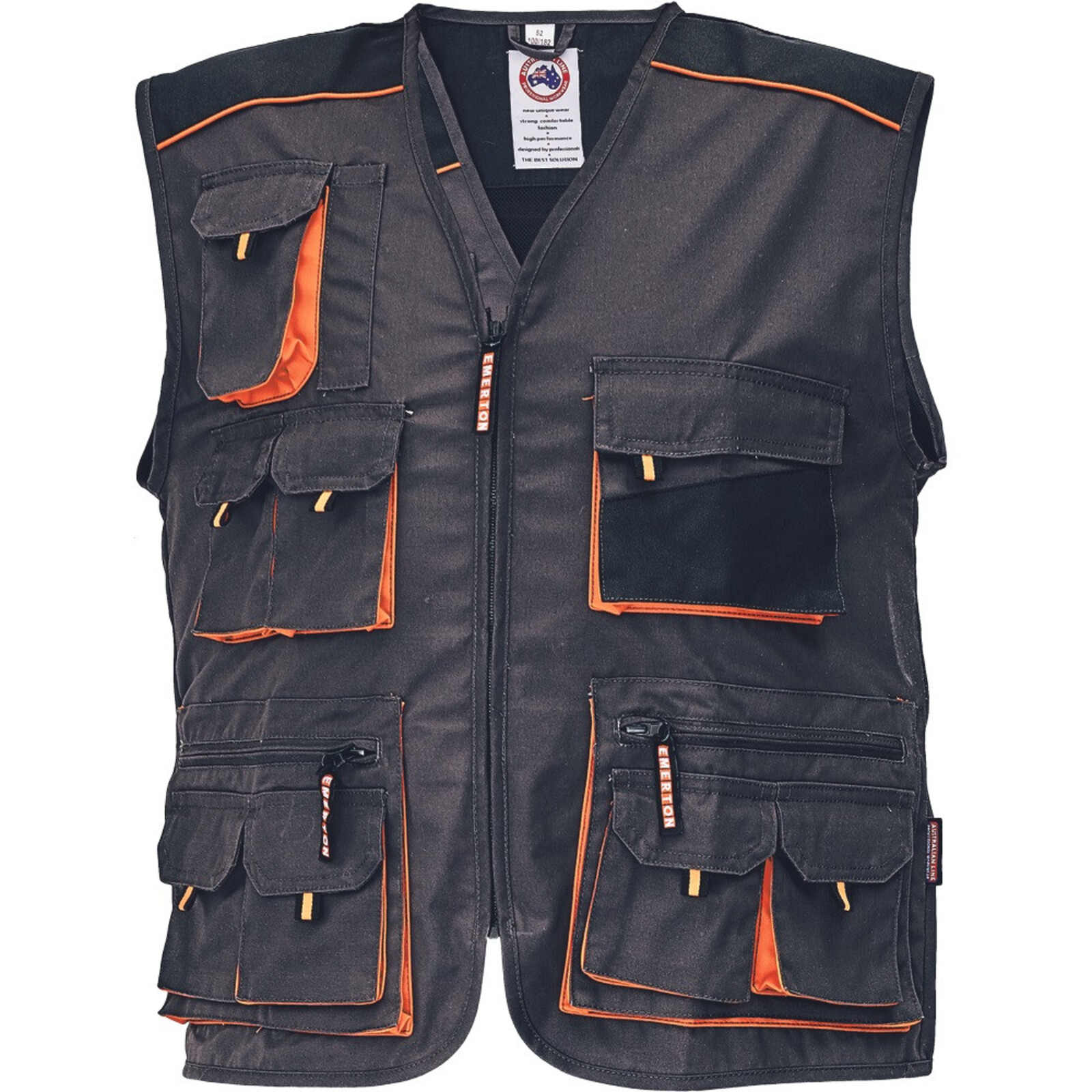 Odolná montérková vesta Emerton pánska - veľkosť: 56, farba: čierna/oranžová