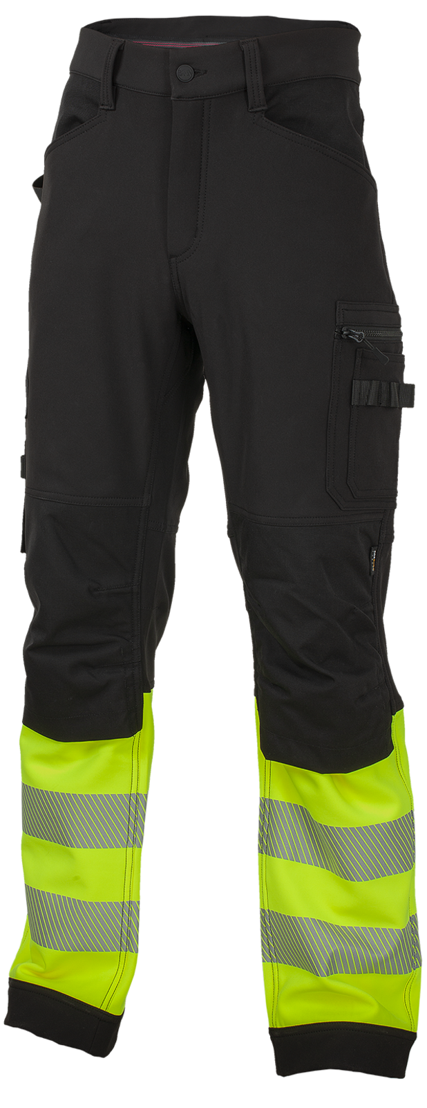 Pánske zateplené reflexné softshellové pracovné nohavice Bennon Reflectos - veľkosť: 58, farba: čierna/HV žltá