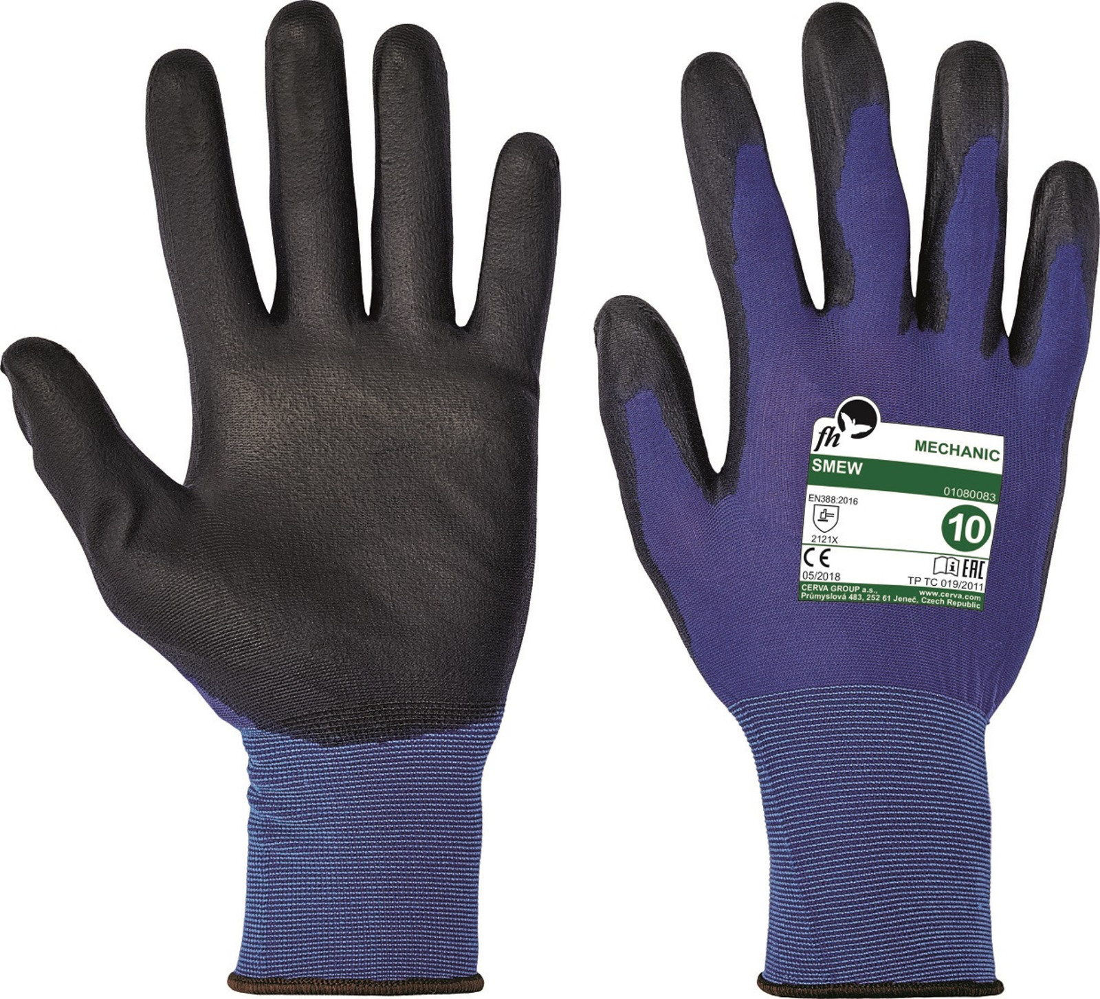 Polomáčané pracovné rukavice Smew - veľkosť: 10/XL, farba: modrá/čierna