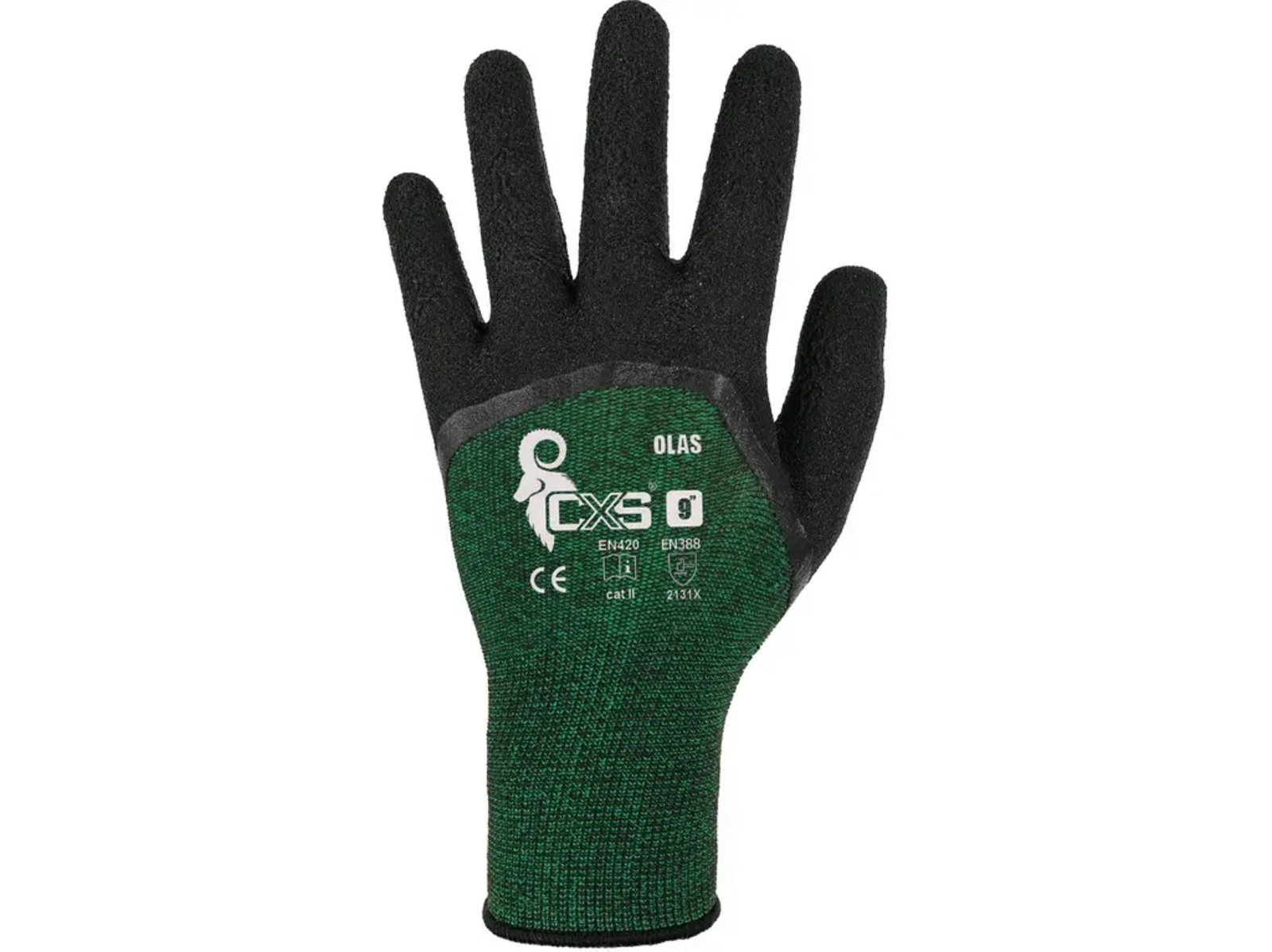 Povrstvené rukavice CXS Olas - veľkosť: 6/7, farba: zelená/čierna