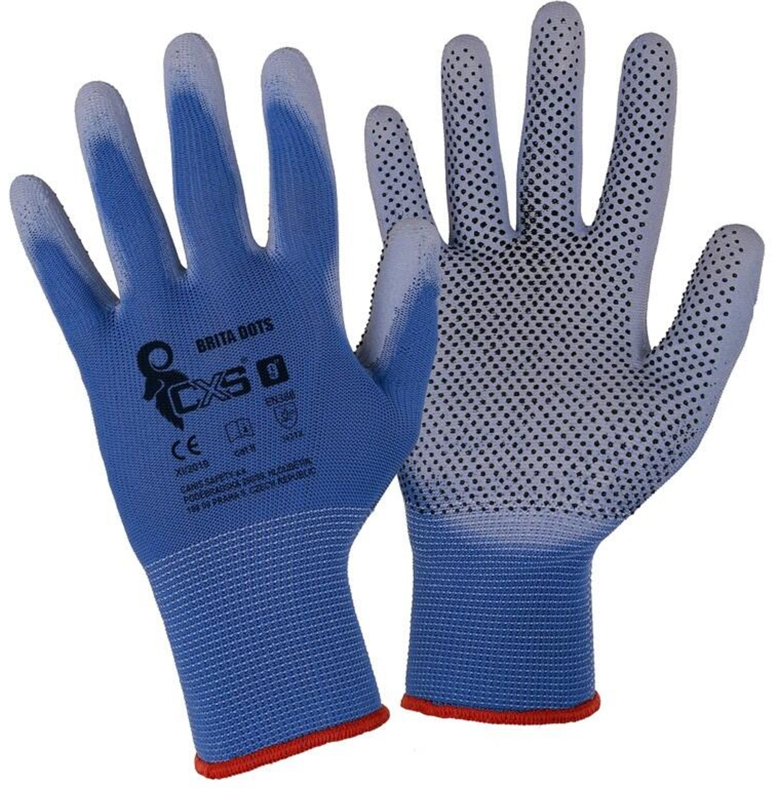 Pracovné rukavice CXS Brita Dots s PVC terčíkmi - veľkosť: 6/7, farba: modrá