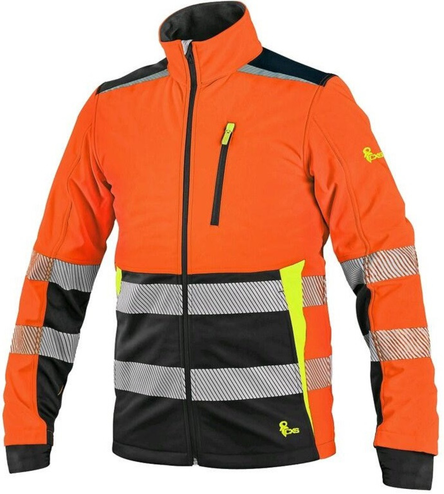 Reflexná softshellová bunda CXS Benson - veľkosť: XXL, farba: oranžová/čierna