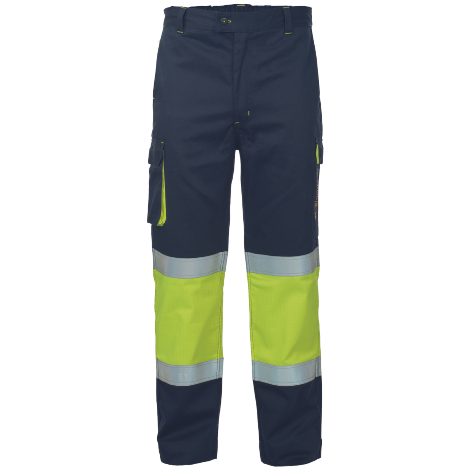 Reflexné pracovné nohavice Cerva Multinorm FR Strip HV - veľkosť: XXL, farba: žltá/navy