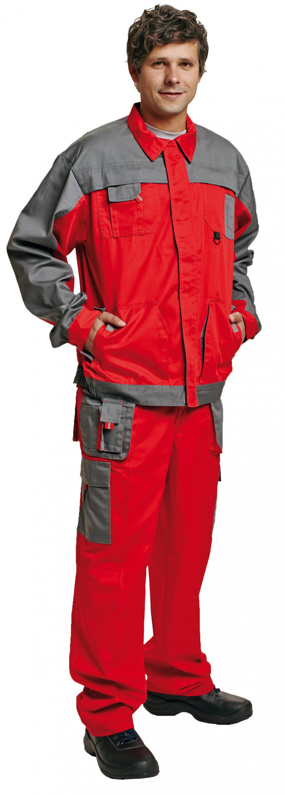 Tenká montérková bunda Max Evo pánska - veľkosť: 64, farba: sivá/červená