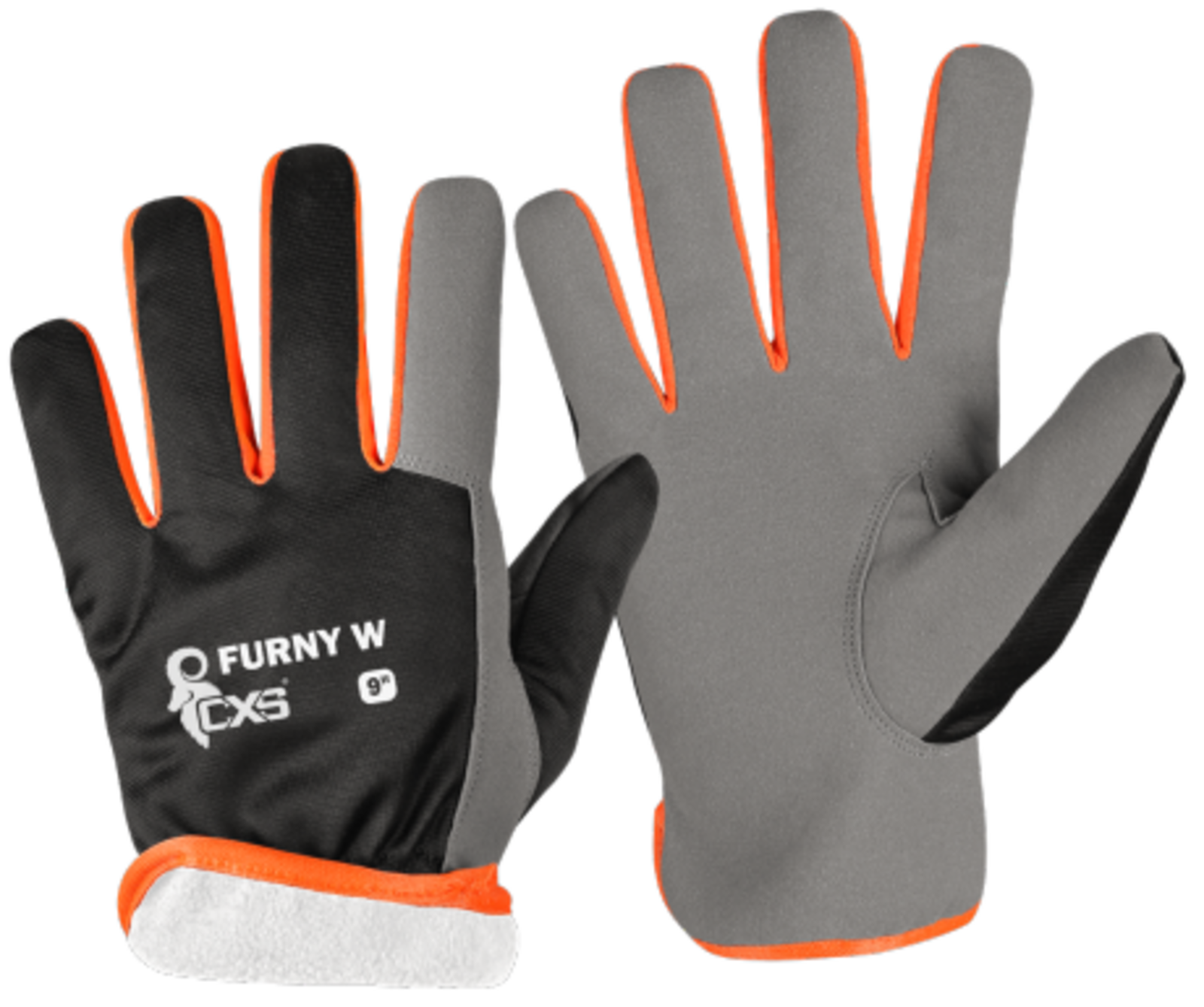 Zimné kombinované mechanické pracovné rukavice CXS Furny Winter - veľkosť: 11/XXL, farba: čierna/oranžová
