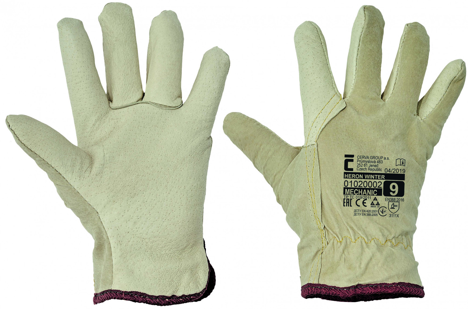 Zimné kožené pracovné rukavice Heron - veľkosť: 9/L