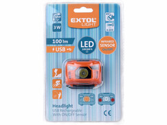 Extol Light 43180 čelovka 100lm, 3W LED, nabíjateľná 1,2Ah Li-ion, microUSB nabíjanie, IR senzor