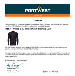 Tričko s dlhým rukávom z merino vlny Portwest B183