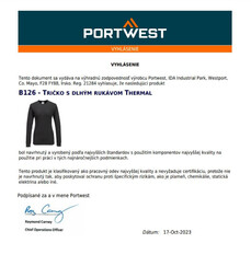 Dámske termo tričko s dlhým rukávom Portwest Thermal B126