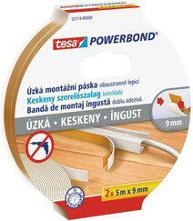 Tesa Powerbond SLIM – úzká, obojstranná penová páska, biela, 2ks, 5m x 9mm